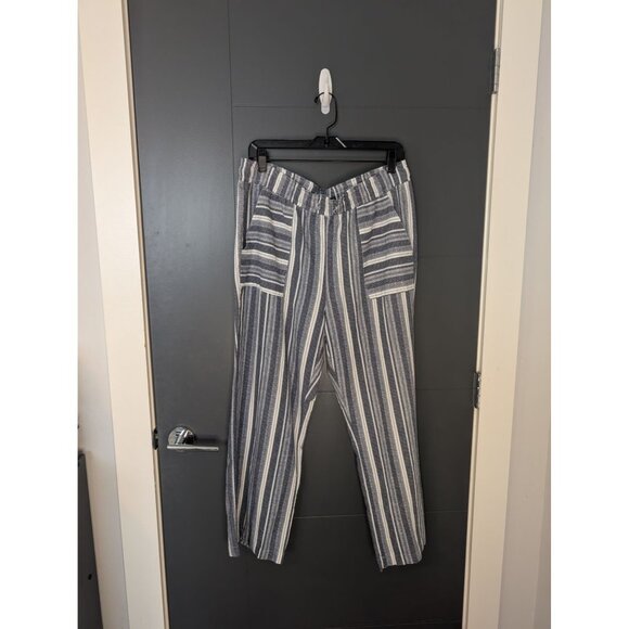 Beau Dawson Blue & White Striped Linen Blend Pull-On Cropped Pants‎ - PL - Picture 1 of 9